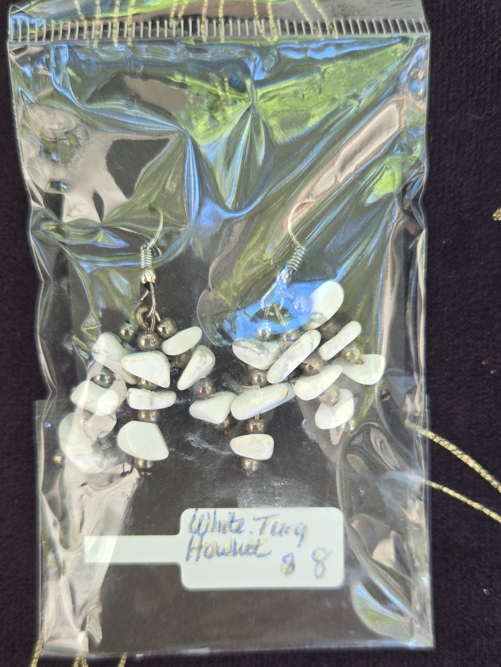 Handmade White Howlite Chip Dangle Earrings: G